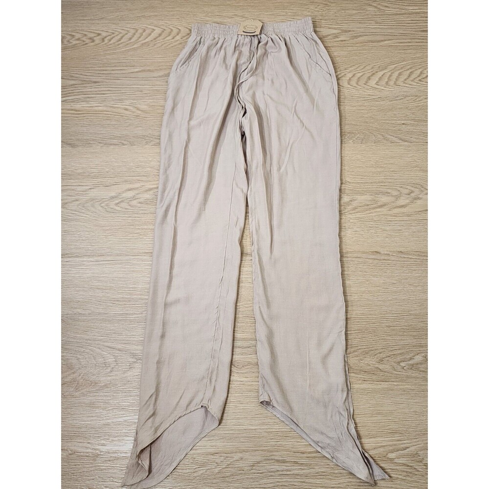 Kori America Pants Womens Large Beige Ballerina Flutter Leg 28x33 Drawstring NEW